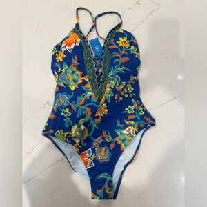 Cupshe Women’s One Piece Blue Floral Swimsuit Size M